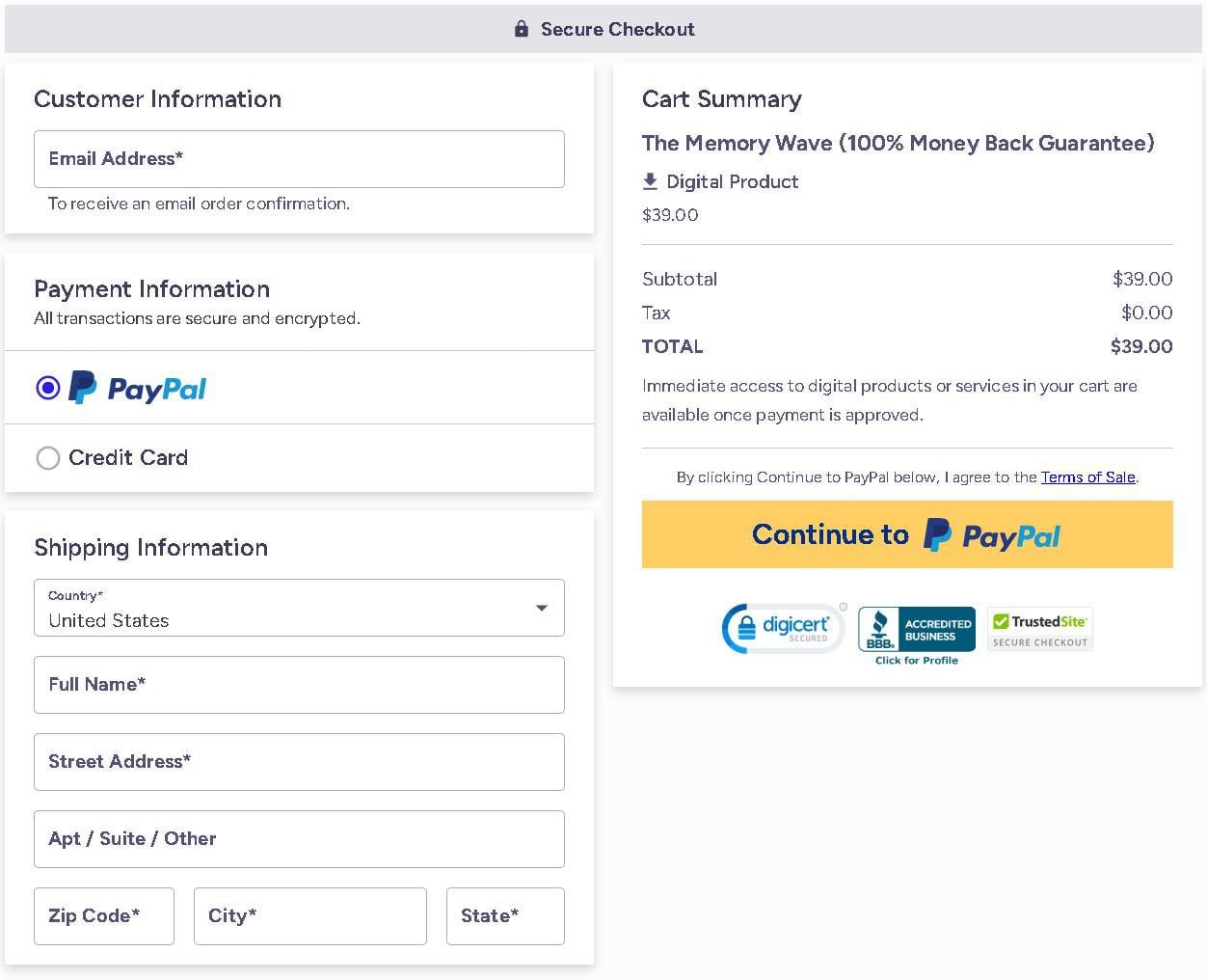 The Memory Wave Checkout Page